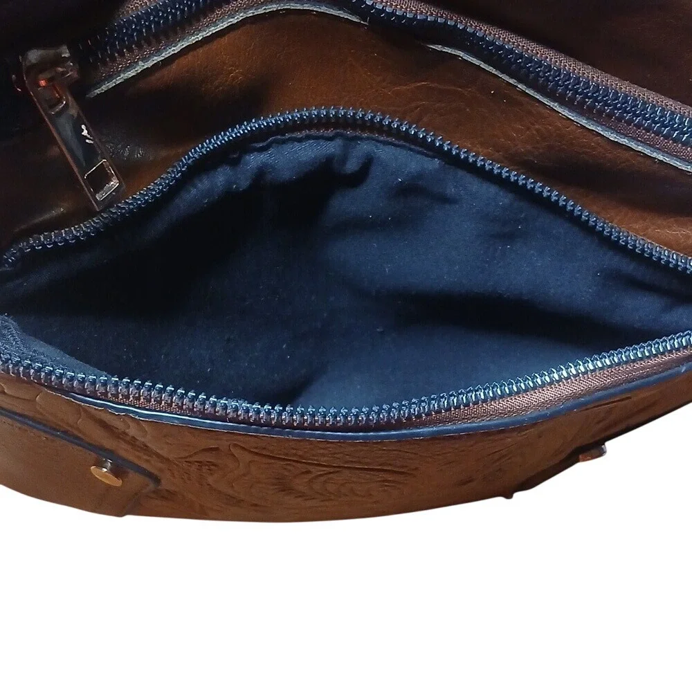 Crossbody‎ Bag Women Small Brown Floral Embossed Faux Leather Western